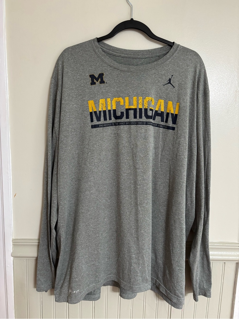 Jordan Gray Long-Sleeve Michigan Graphic Tee with Maize and Navy